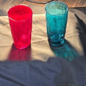 Vintage MORGANTOWN "Crinkle" Ruby and Turquoise SENECA DRIFTWOOD Tumblers